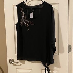 Lane Bryant Black One Sleeve Tie Front Blouse NWT
